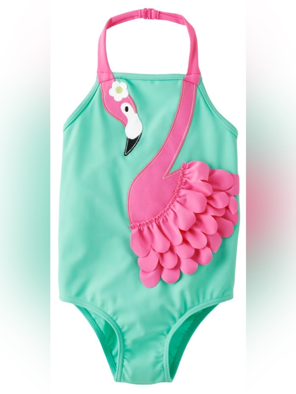 Girls Green Flamingo Applique Swimsuit 12-18M